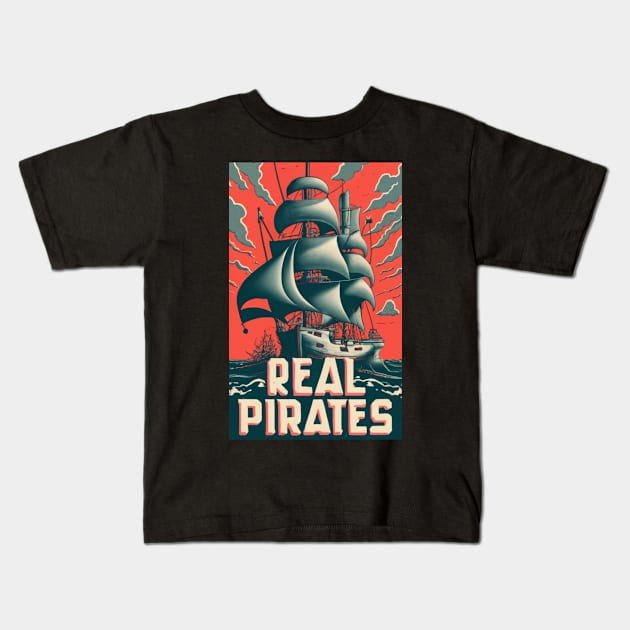 Pirates Ship Sailing Kids T-Shirt by Abeer Ahmad